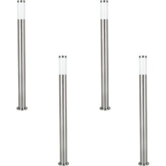 Loops 4 PACK IP44 Outdoor Bollard Light Stainless Steel 12W E27 1100mm Driveway Post in Metallics
