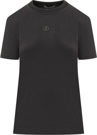 Dolce & Gabbana Logo-embroidery T-shirt met ronde hals - Dames - T-shirts - Zwart - M - Katoen - Tops