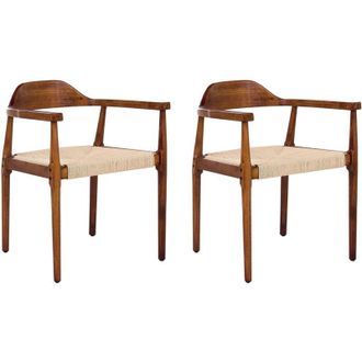 Beliani Set di 2 sedie da pranzo con struttura in legno di gomma e sedili in corda marrone scuro e beige Oakdale