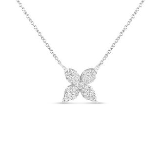 House of Brilliance 10K White Gold 1/2 Cttw Brilliant Round Diamond Marquise Shaped 4 Leaf Clover Adjustable 16-18 Inch Pendant Necklace