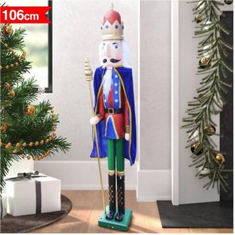 Trade Shop Trade Shop Traesio - Soldato Schiaccianoci Di Natale In Legno Altezza 106cm Decorazioni Natalizie