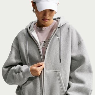 Nike Womens Studio Fleece Heavyweight Oversized Pleated Full-Zip Hoodie in Grey | IQ6798-063