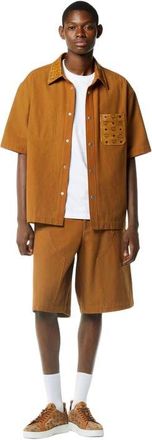 MCM Shirt in Cotton and Monogram Print Leather in Cognac at Nordstrom, Size 52 Eu