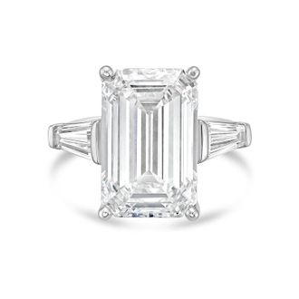 Diana M. Jewels Platinum 5.00 ct tw Emerald Cut with two Long Baguettes on the side Engagement Ring (Single Claw)