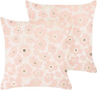 Beliani Conjunto De 2 Cojines De Terciopelo Rosa Beige Dorado 45 X 45 Cm Triteleia
