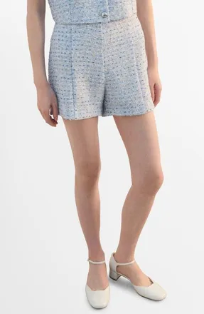 Mango Mid Rise Tweed Shorts in Sky Blue at Nordstrom, Size 0