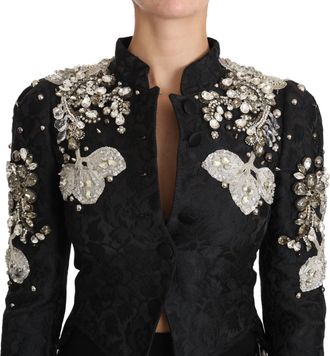 Dolce & Gabbana Womens Black Jacquard Crystal Floral Jacket Clothing