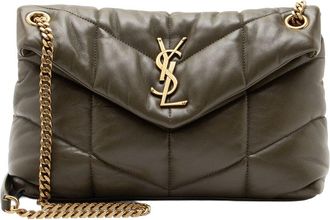 Saint Laurent Green Lambskin Monogram Puffer Loulou Small Shoulder Bag (Authentic Pre-Loved)