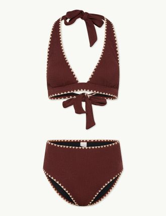 Nobody's Child Brown Whipstitch High Waisted Bikini Bottoms