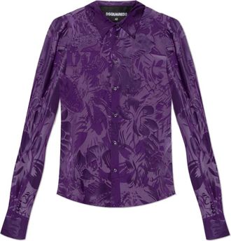 Dsquared2 Transparant overhemd met decoratief patroon - Dames - Overhemden - Paars - S - Satijn - Overhemden