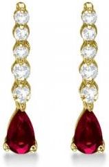 Allurez Pear Lab Ruby & Diamond Graduated Drop Earrings 14k Yellow Gold (0.80ctw)
