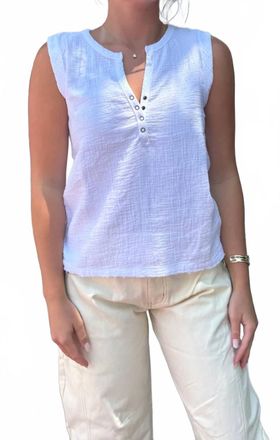 bobi Henley Sleeveless Top In White