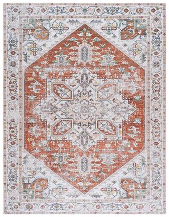 Safavieh Alfombra tradicional de poli&eacute;ster blanco/naranja, 244 x 305 cm
