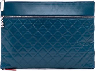 Chanel Pre-owned Womens Quilted Leather Clutch Bag - Teal - One Size