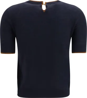 Max Mara Womens Silk And Wool T-Shirt Blu-Cuoio Silk; Ovis Aries T-Shirts Blu/cuoio Polos