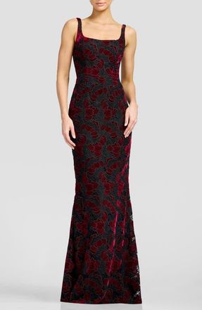 Dress The Population Lorena Floral Velvet Sleeveless Gown in Burgundy Multi at Nordstrom, Size Xx-Large