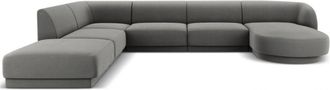 BLOOMINGLOFT Grosses Design Panorama U-Sofa Miley - mit Samtbezug Grau