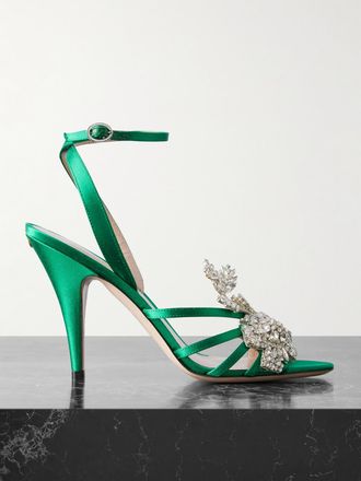 Valentino Garavani Sandali In Raso Con Cristalli Ladycrush 100 - Verde