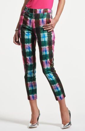Isaac Mizrahi New York Slim Fit Sateen Ankle Pants in Watercolor Tartan at Nordstrom, Size 12