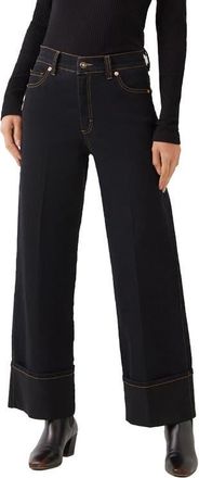Karen Kane Cuffed Cropped Wide Leg Jeans in Black at Nordstrom, Size 10