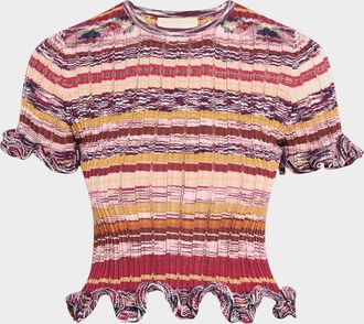 Ulla Johnson Miya Short-Sleeve Knit Ruffle Top