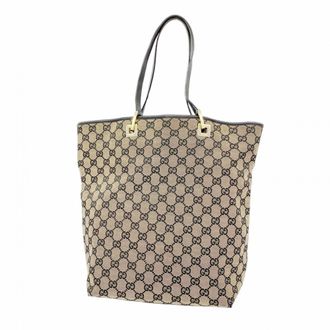 Gucci Beige Black Canvas Tote Bag (Pre-Owned)
