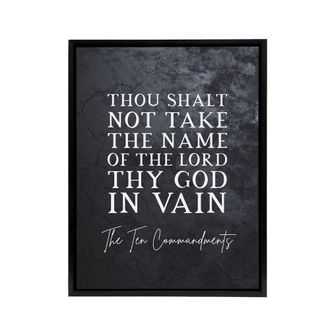 Artery8 Ten Commandments Not In Vain Bible Quote Framed Canvas Wall Art Print in Grey | Size: W24 x H32