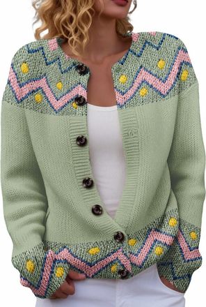 Generic Cardigans for Women UK Vintage Fairisle Jumpers for Women Lightweight Open Front Cardigan Casual Long Sleeve Button Down Sweaters Winter Warm Knitted 