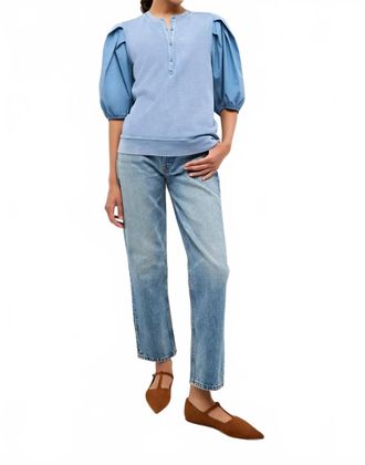 Marie Oliver Kaison Pleated Sleeve Top In Steel Blue