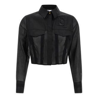Elisabetta Franchi Dames, Blouses & Shirts, Zwart, Maat: S Katoen