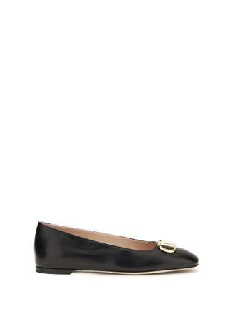 Valentino Garavani Black Leather Logo Ballet Flats