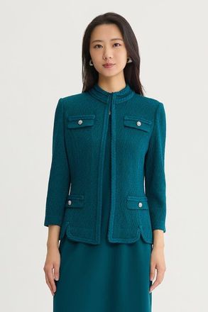 Ming Wang Braided Trim Pointelle Knit Jacket in Deep Teal at Nordstrom, Size X-Large