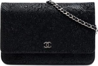 Chanel Pre-owned Vintage Kant-Overlay Geitenleer Crossbody Tas - Dames - Vintage Schoudertas - Zwart - ONE Size - Leer - Vintage