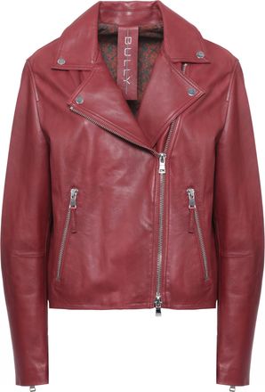 Bully Red Leather Cropped Asymmetrical Leather Jacket