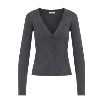 Brunello Cucinelli Sparkling Cashmere Lightweight Rib Cardigan - female - Brunello Cucinelli - Cardigans - Gray - XS - Knitwear