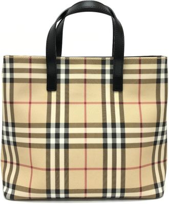 Burberry Beige Black Red Color Pvc Leather Handbag Tote Bag (Pre-Owned)