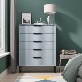 Lewis's Fluted 5 Drawer Chest in Denim Blue - Ready Assembled - Lewiss Home | TJ Hughes