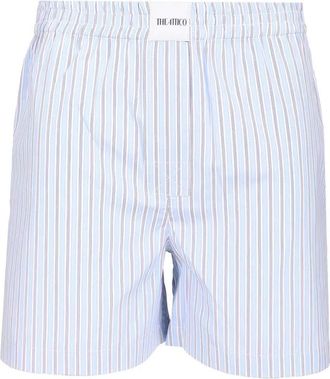 The Attico Korte Broeken, Dames, Blauw, S, Katoen, Gestreept Short met Boxer-stijl