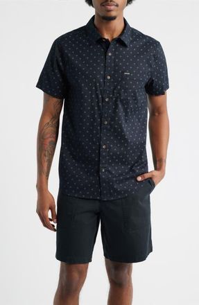 Brixton Charter Print Short Sleeve Button-Up Shirt in Black/future Grey Diamond Tile at Nordstrom, Size Small