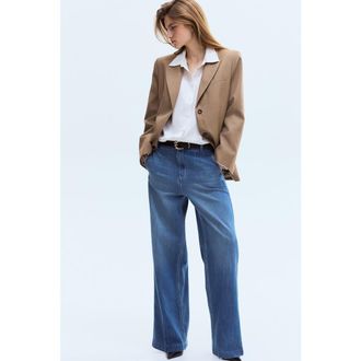 H&M Straight High Jeans in Denim Blue at Nordstrom, Size 18