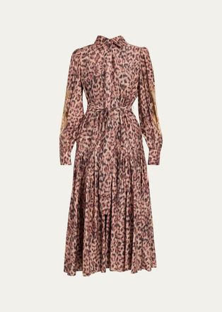 Kobi Halperin Jordy Beaded Animal-Print Midi Dress