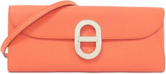 Herm&egrave;s Pink Red Orange Epsom Leather Chain/Shoulder Wallet (Pre-Owned)