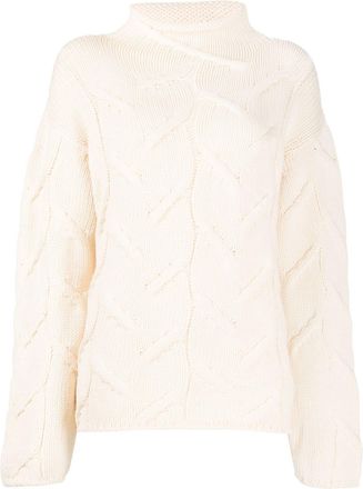 Chanel 1999 high-neck cable-knit jumper - women - Wool - 42 - Neutrals