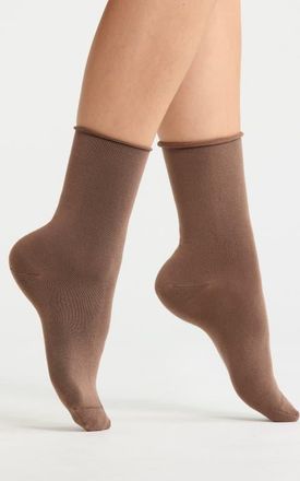 Nordstrom Everyday Rolltop Crew Socks in Brown Nut at Nordstrom, Size 9
