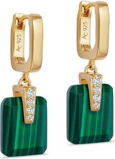 Astley Clarke Gold Deco Malachite Drop Huggies Earrings at Nordstrom