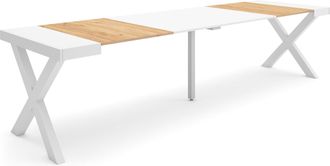 Skraut Home Mesa Consola Extensible, Mesa Comedor Plegable, 300, Para 14 Comensales, Patas Madera Maciza, Estilo Moderno, Roble Y Blanco - Skraut Home