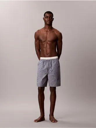 Calvin Klein Mens Cotton Chambray Sleep Shorts - Blue - XL