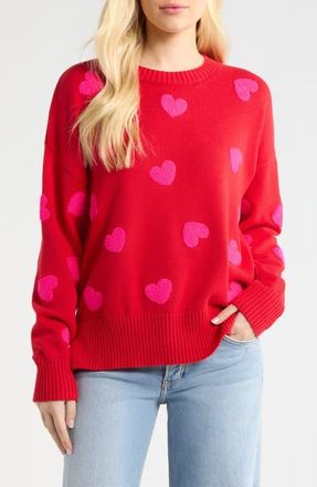 Beach Riot Callie Heart Sweater in Royal Red Hearts at Nordstrom, Size X-Large