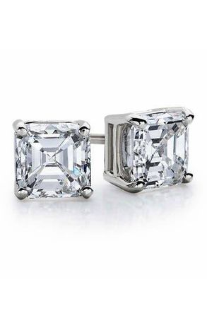 Suzy Levian Sterling Silver Asscher-Cut Cubic Zirconia Stud Earrings in White at Nordstrom Rack