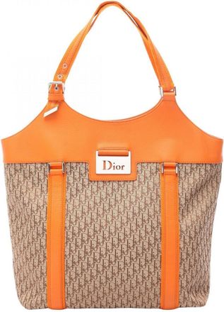 Dior Beige Orange Coated Canvas Leather Handbag Tote Bag (Pre-Owned)